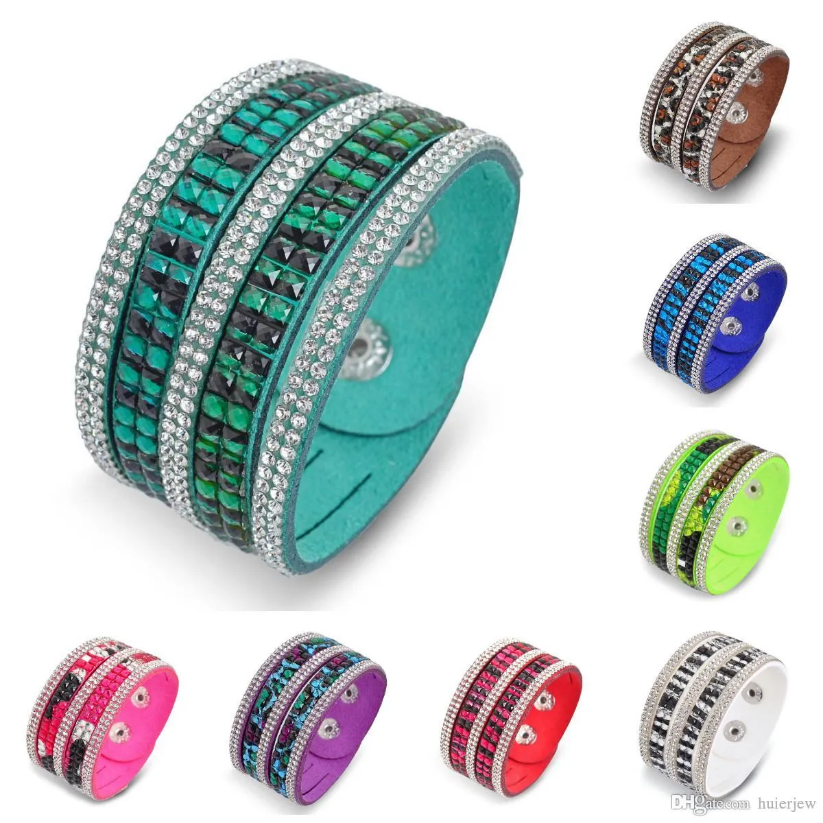 Charm-Armband, Kristall-Armband, luxuriöse Leder-Statement-Armreifen, wunderschön mit magischem Verschluss, Kristall-Armbänder