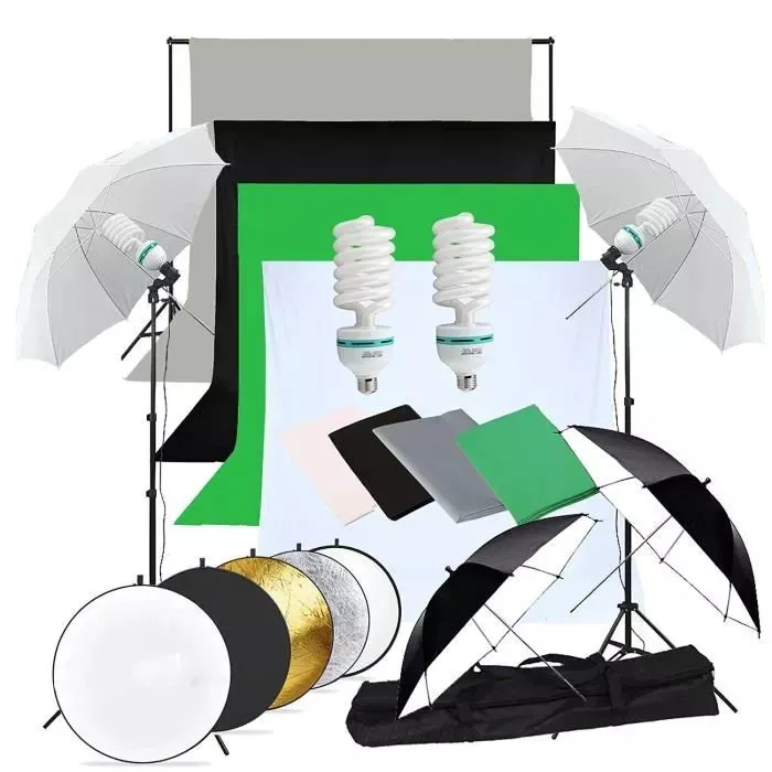 FreeShipping Photo Studio LED Softbox Umbrella Lighting Kit Background Support Stand 4 Color Backdrop for Photography Video Shooting