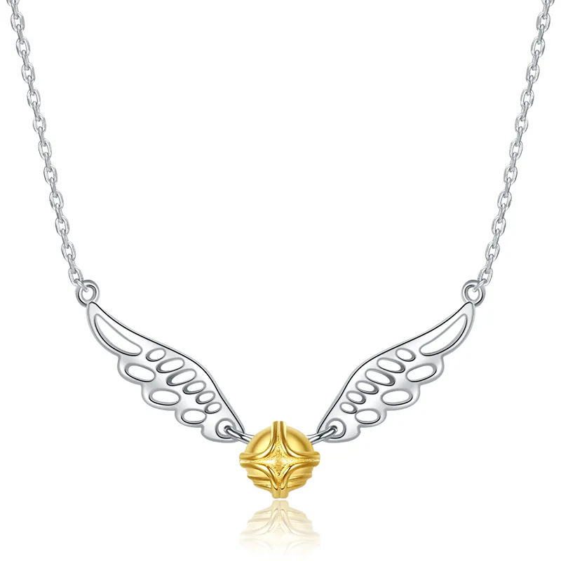 100% 925 Sterling Silver Classic Golden Snitch Pendant Chain Gold Ball Wings Necklace för Kvinnor Mode Smycken Gifts Partihandel Q0531