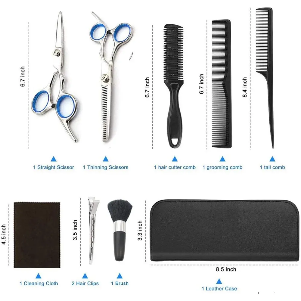 CB008 11 pezzi cesoie per parrucchiere kit set di forbici per taglio dei capelli strumento per lo styling dei capelli di taglio per barbiere accetta OEM con etichetta privata