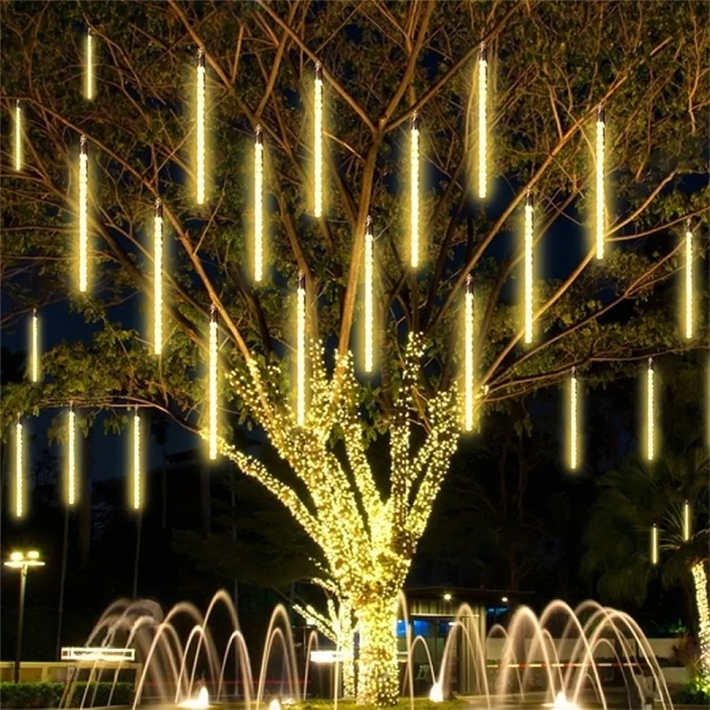 LED Tube String Light Meteor Douche Regen Buis Lamp Outdoor Decoratie Kerstmis Licht voor Tree Party Home Garden 50 cm 8 Tubes 201201