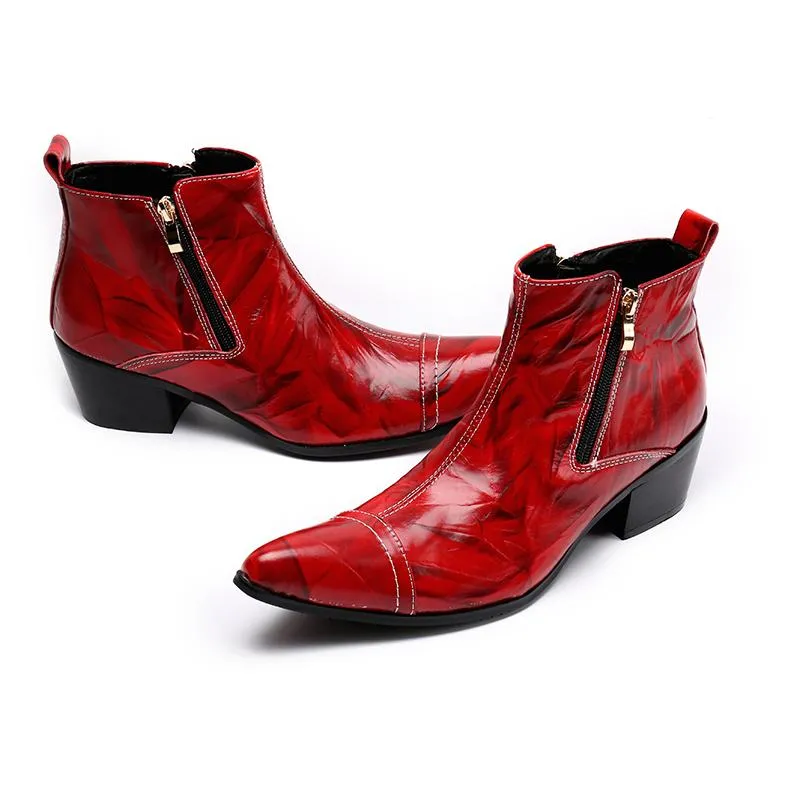 6.5 cm Hakken Western Cowboy Laarzen Heren Puntige Teen Echt Lederen Mannen Laarzen Red Party Wedding Boot Schoenen Mannen, Big 46