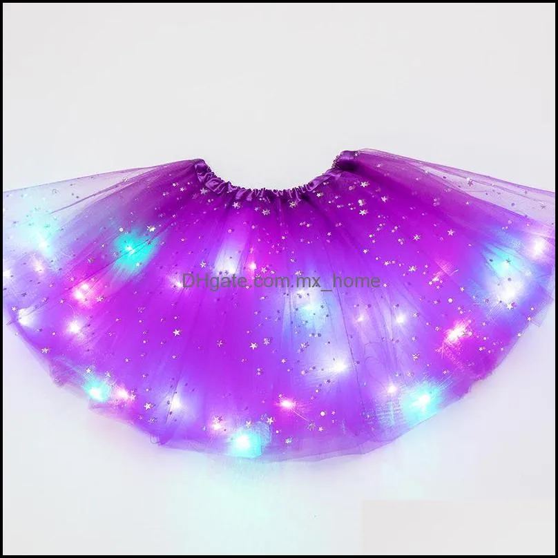 Multicolor cute kids LED dress with lights star Sequin Tutu Skirt puffy luminous girl dresses for stage performance and Party Z4619