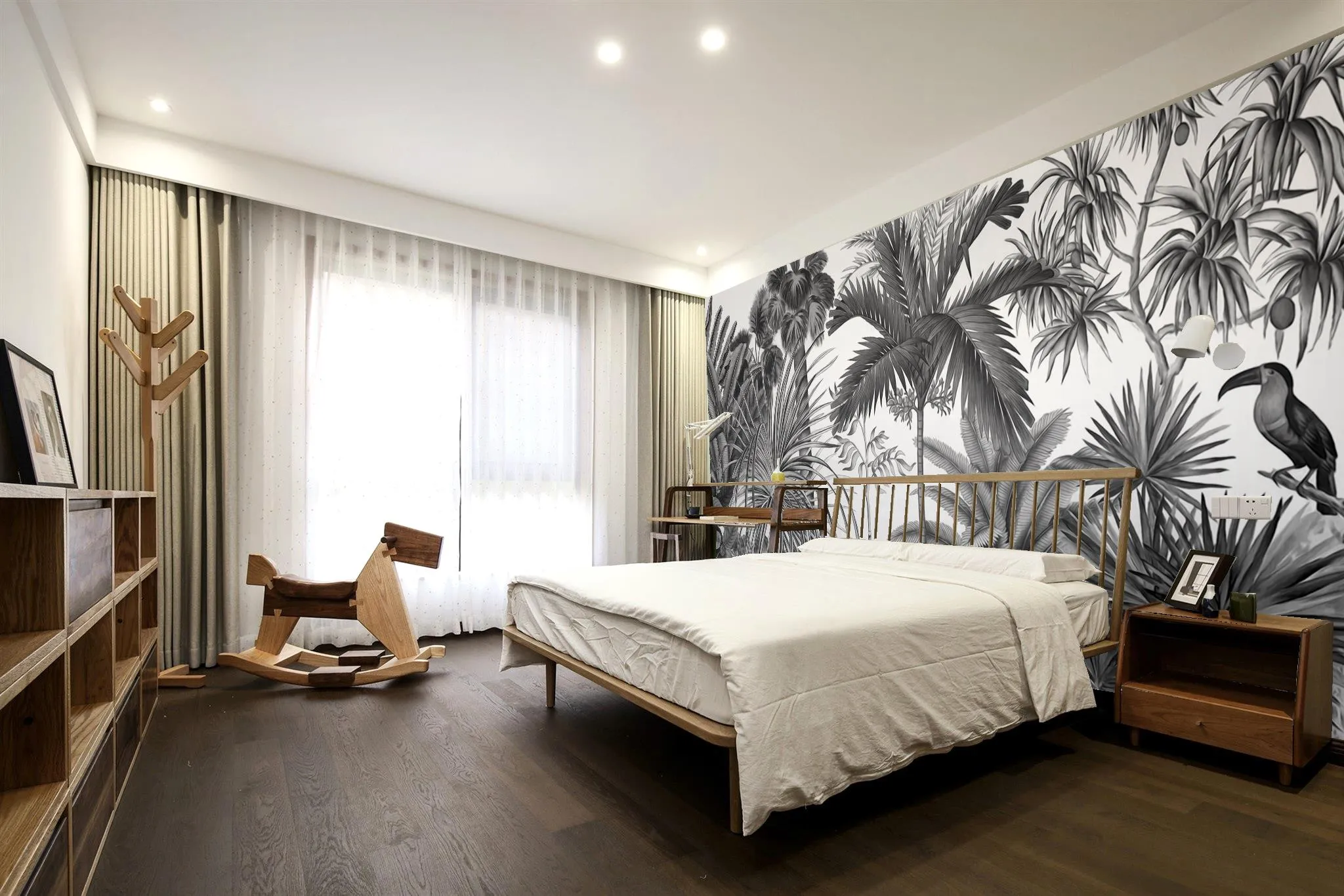 秋冬新作 壁紙al Mulkカスタム壁紙壁画の自己接着性黒と白の葉の鳥fq227部屋の研究の背景壁の装飾防水 本州送料無料 ホーム ガーデン ホームデコ Viskasprekybai Lt