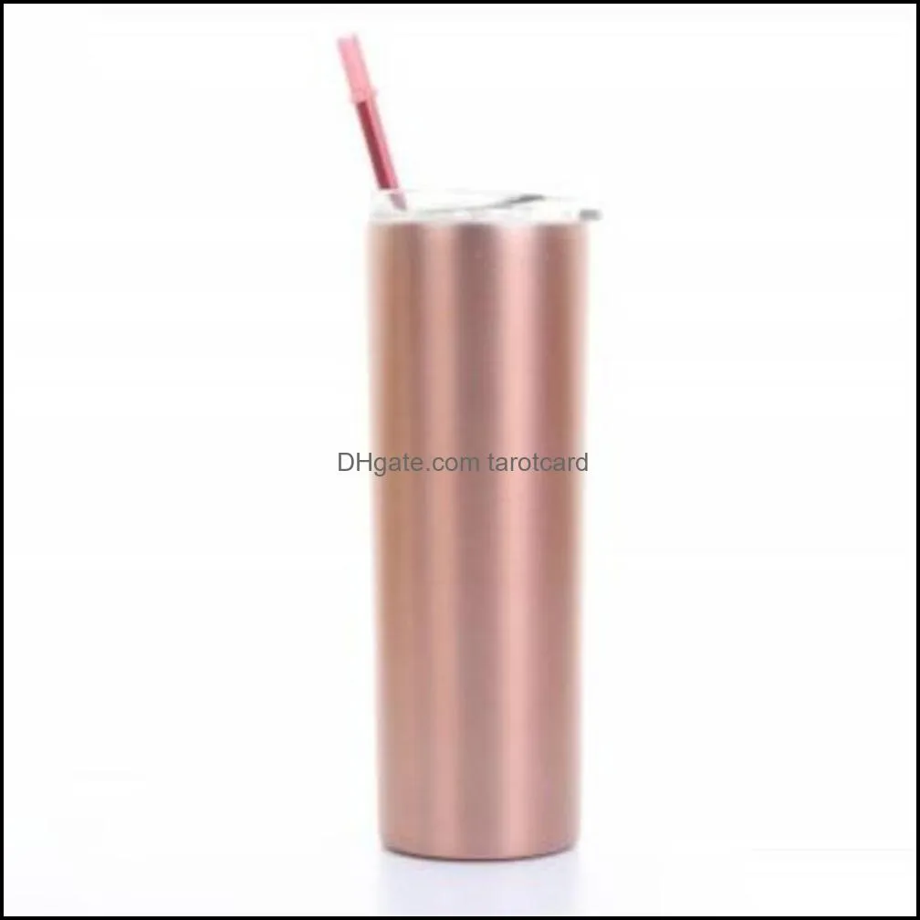 20oz Skinny Tumblers Stainless Steel Tumblers Cups with Lids and Straws Vacuum Straight Cup Coffee Mugs Water Bottle 14 Colors