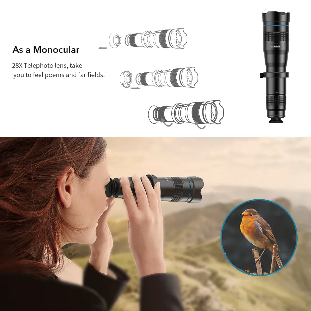 FreeShipping New 4K HD 50X Optical Zoom Phone Camera Lens Telephoto Lens Monocular Mobile Phone Lens Telescope for All Smartphones Lenses