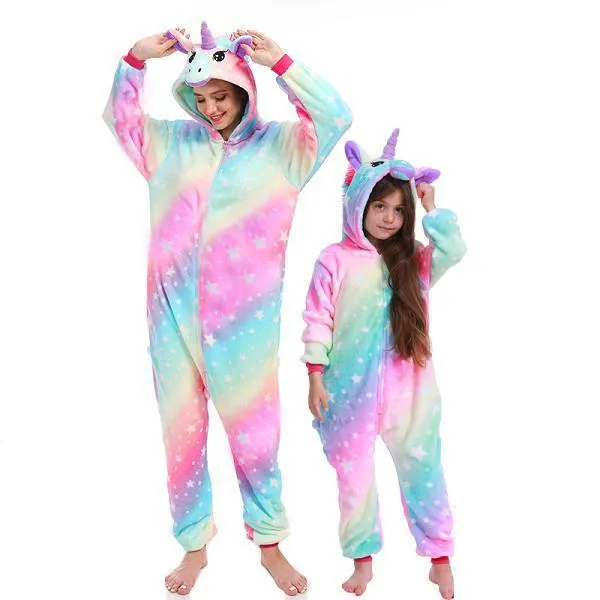 Unicorn Kigurumi Flannel Pajama Set For Women And Kids Winter