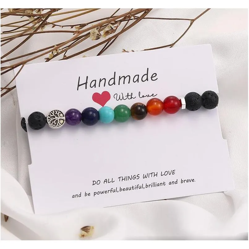 handmade 8mm 7 chakras natural lava stone beads bracelet for men buddha head tree of life owl elephant charm bracelet fashion jewelry