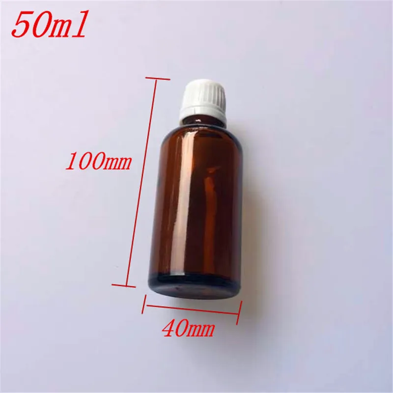 10 pcs 40x100 mm Empty Brown Glass Bottle Essential Oil Jar DIY 50 ml Liquid With White Plastic Safety Screw Cap