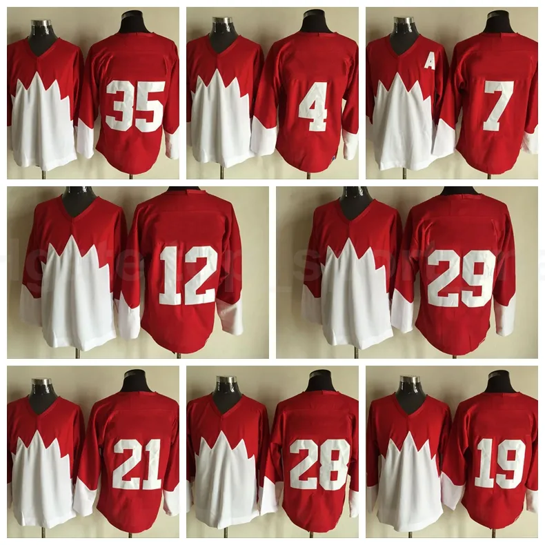 1972 Team Vintage 4 Bobby Orr Jersey Mannen Retror Hockey 7 Phil Esposito 12 Yvan Cournoyer 19 Paul Henderson Red White kwaliteit