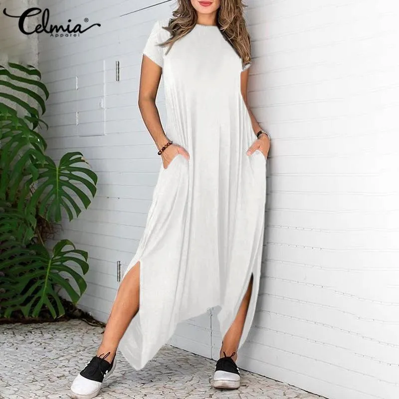 Mulheres Jumpsuits Celmia 2020 Verão Manga Curta Zíper Drop-Crotk Playsuits Assimétricas Harem Calças Soltas Geral1