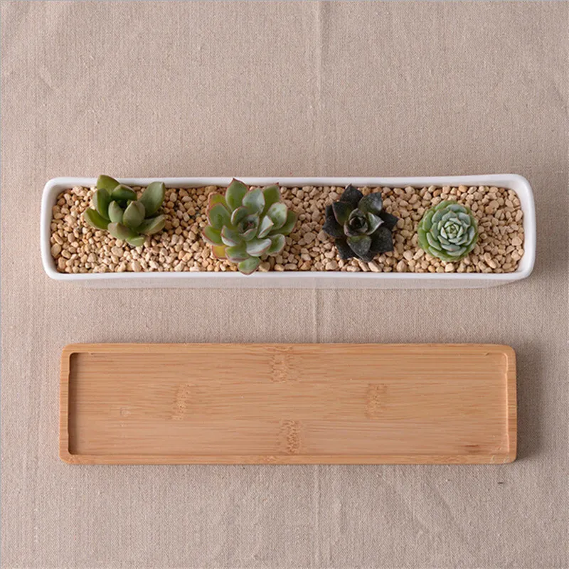 Modern Simple White Ceramic Succulents Plants Planter With BambooTray Green Plant Pots Desktop Decor Bonsai Landscape Flowerpot01