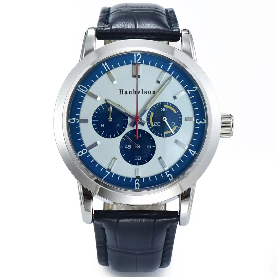 2022 Watches for Men montre de luxe Wristwatches montre Japan VK Quartz movement Chronograph Two tone face Blue leather strap orologi da uomo di lusso