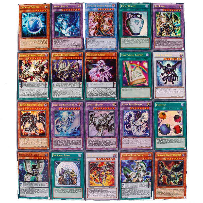 Yugioh 일본 애니메이션 100 다른 영어 카드 Pterodactyl Dragon 거인 Sky Dragon Flash 카드 어린이 장난감 선물 G220311