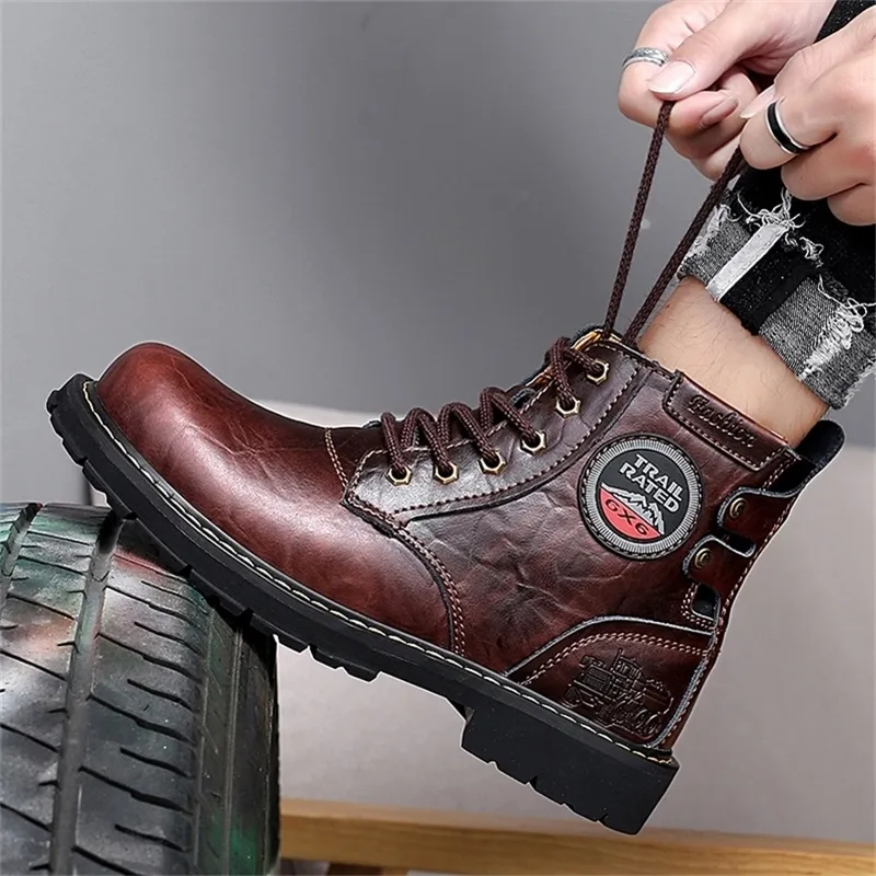 Black High Top Genuine Leather Mens Winter Boots Clearance For