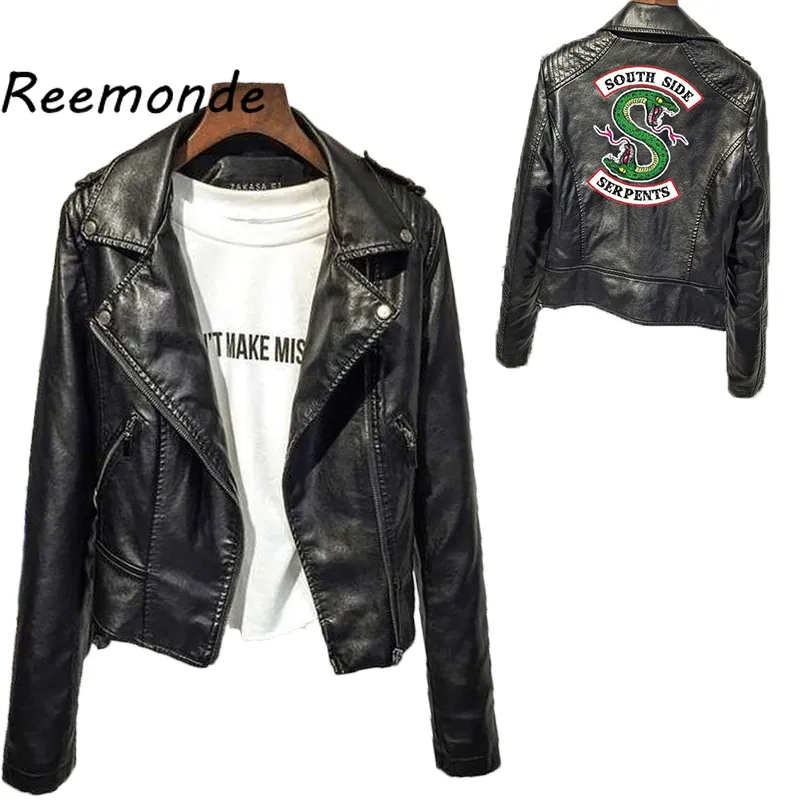 Riverdale Women Jacket Coat South Side Serpents Riverdale Southside PU Leather Jackets Serpents Streetwear Outwear Tops 201014