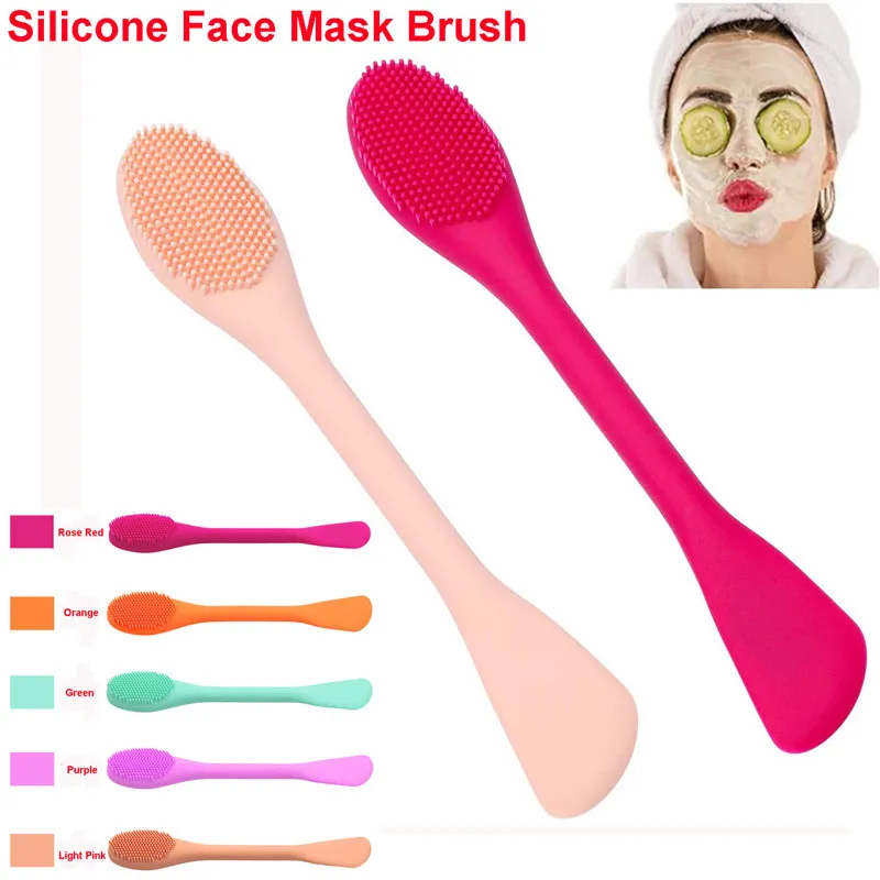 Double-Ended Silicone Face Mask Brush Applicator Facial Mud Brush Soft Silicone Facial Cleanser Brush Makeup Beauty Tool Mask Cream Lotion