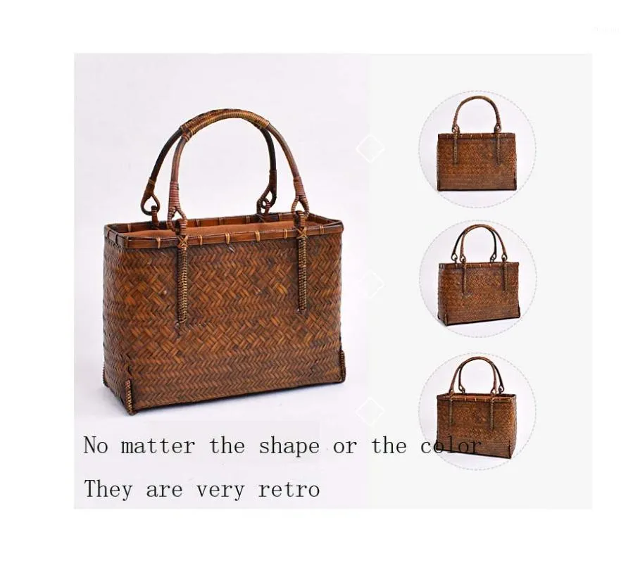 Puro fatto a mano Vintage Bamboo Bag Lady's Handbag Hand Basket Tea Ceremony Set Storage Bags