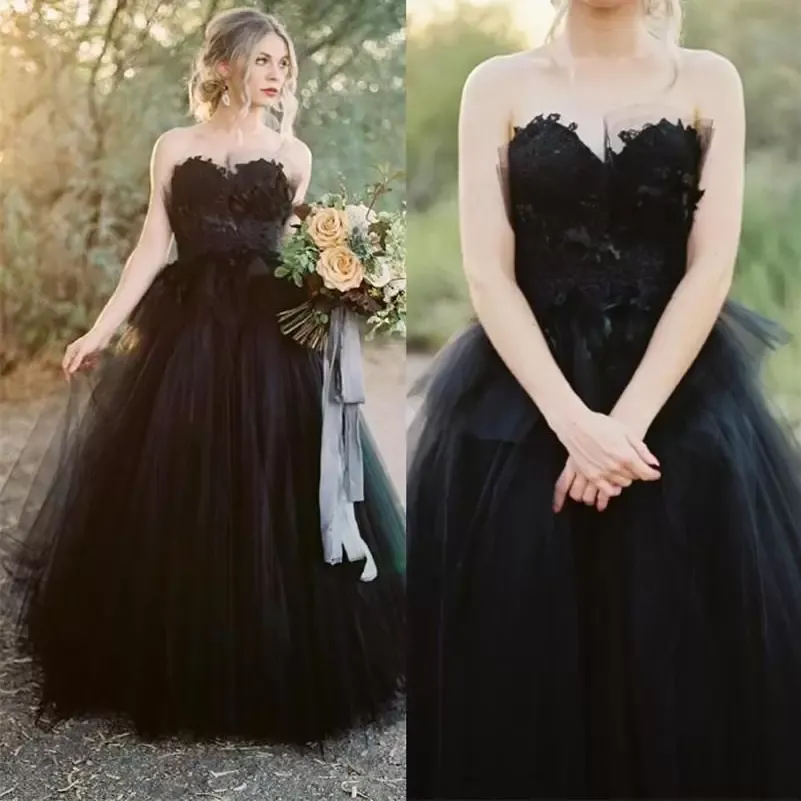Black Gothic Wedding Dresses Lace Applique Bridal... From Bestdressing ...