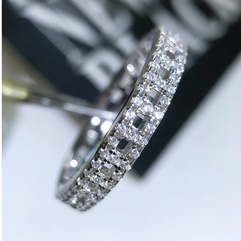US Size 6-10 New Arrival Ins Top Sell Luxury Jewelry 925 Sterling Silver Hollow Pave White Sapphire CZ Diamond Women Wedding Band Ring Gift