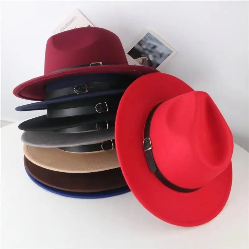 Factory INS New Fashion Hats Mother And Me Elegant Solid Adults Fedora Hat Band Flat Brim Jazz Hats Kids Panama Caps