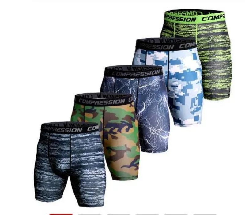 Pantalones cortos de compresión para hombre, mallas de culturismo con estampado 3D de camuflaje, pantalones cortos para gimnasio para hombre, pantalones cortos elásticos para correr con músculos vivos para hombre