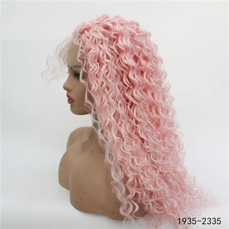 Peruca de cabelo sintético cacheado crespo de cor rosa HD Transparente Frontal de renda Perruques De Cheveux Humains perucas 1935-2335#316V