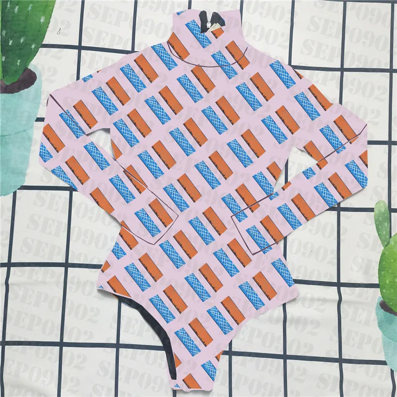 Lettre imprimer maillot de bain à manches longues maillot de bain femmes printemps chaud maillots de bain plage vacances une pièce maillots de bain