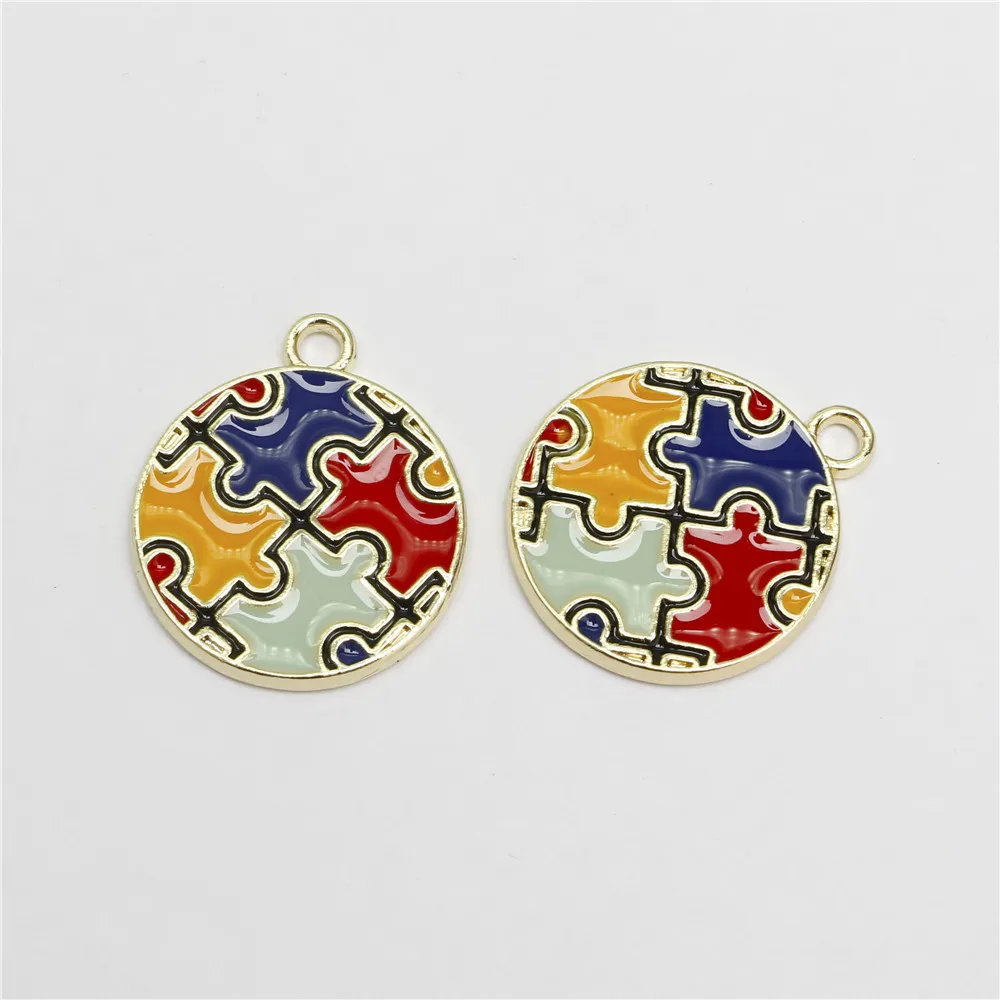 18pcs Enamel Autism Pendant Drop Oil charms Colorful Jewelry Making DIY Handmade Craft Puzzle Piece For Bracelet Earrings Gift DIY303b