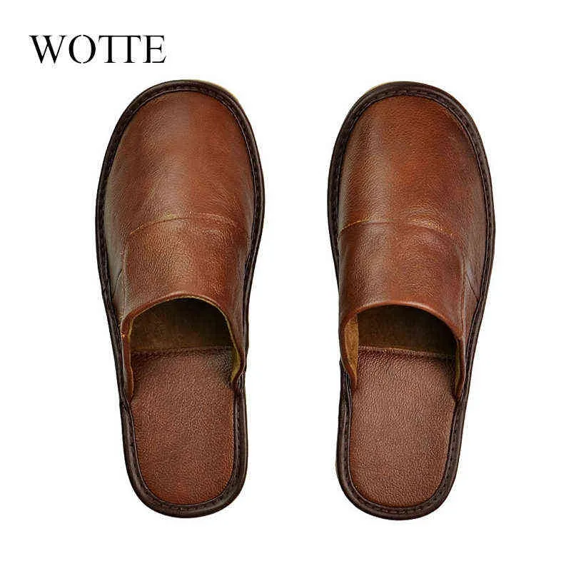 Pantoufles Pantoufles Hommes Grandes Tailles Véritable Cuir De Vache Maison Mâle Intérieur Maison pour Hommes Pantoufles Femmes Homme Pantoufle De Luxe Doux Chaussures Plates 220308