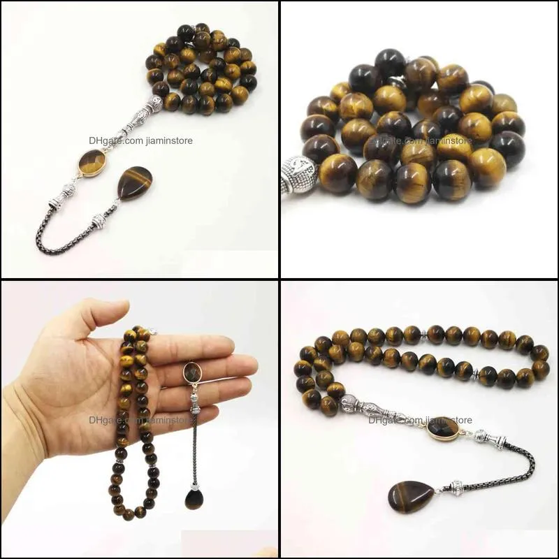style Man`s Tasbih style Tiger eyes natural stone Muslim rosary islam 33 66 99 beads Fashion Bracelets 220210