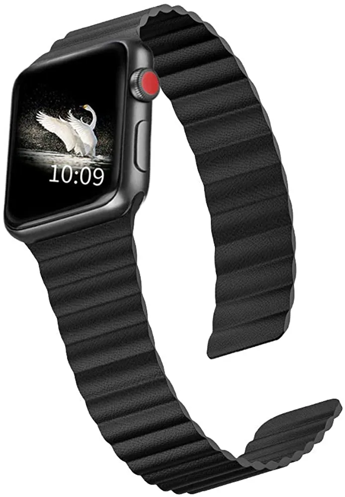 Correia para Apple Watch Series 7 6 5 4 Banda 41 mm 45 mm 40 mm 44 mm Pulseira de couro, alça ajustável com fecho magnético forte