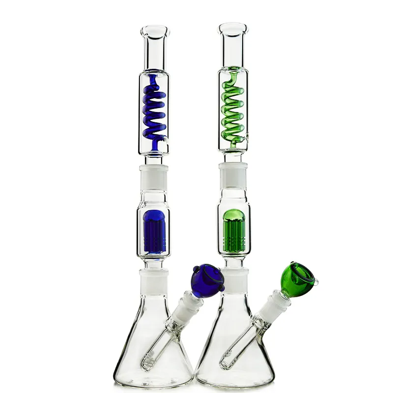 Wholesale 6 Arms Tree Perc Straight Type Freezable Style Hookahs Beaker Straight Tube Bong Oil Dab Rigs Water pipes With Diffused Downstem ILL08-09