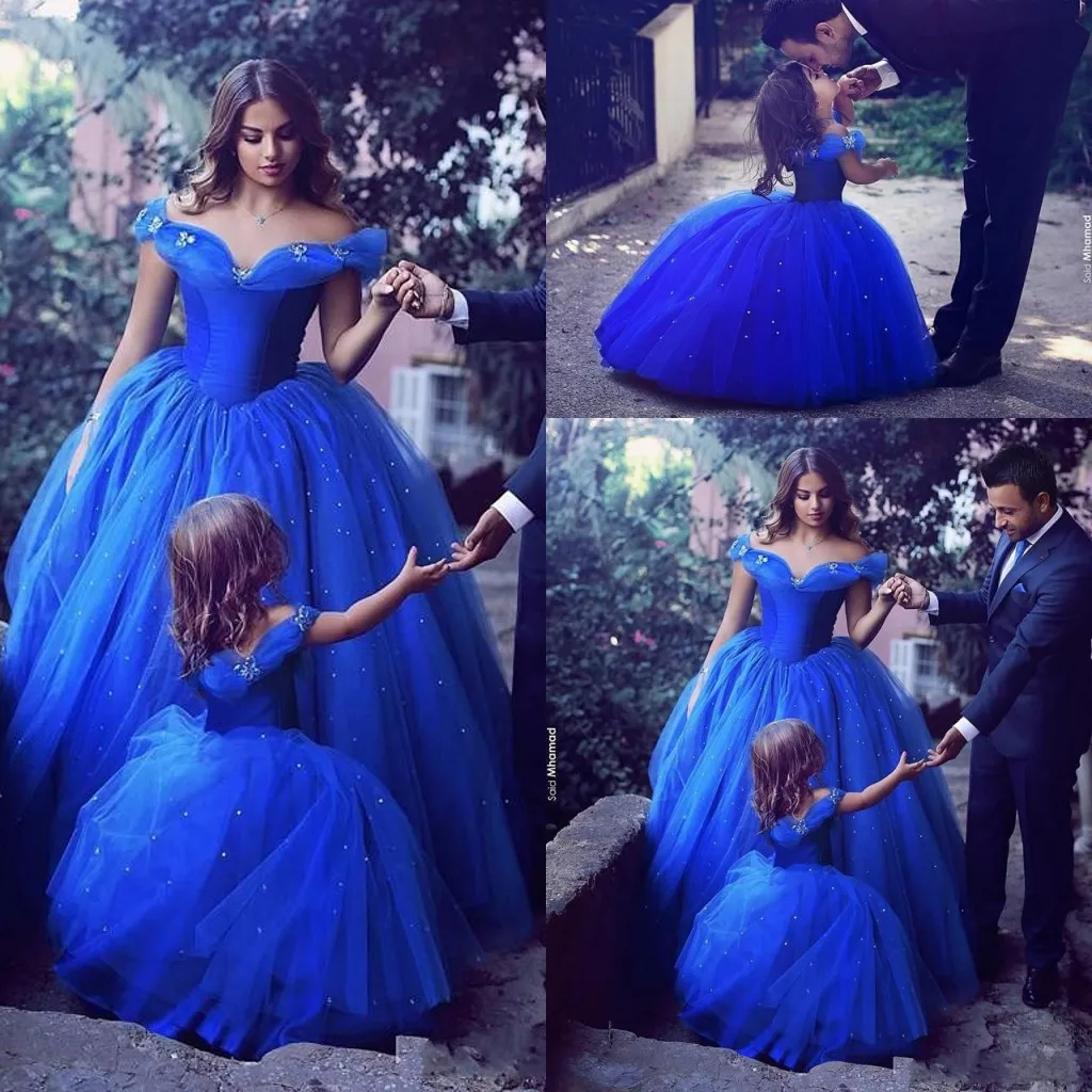 New Stunning Girl's Pageant Dresses Royal Blue Beaded Ball Gown Ruched Ruffles Flower Girl Gowns Formal Party Dress For Teens Kids