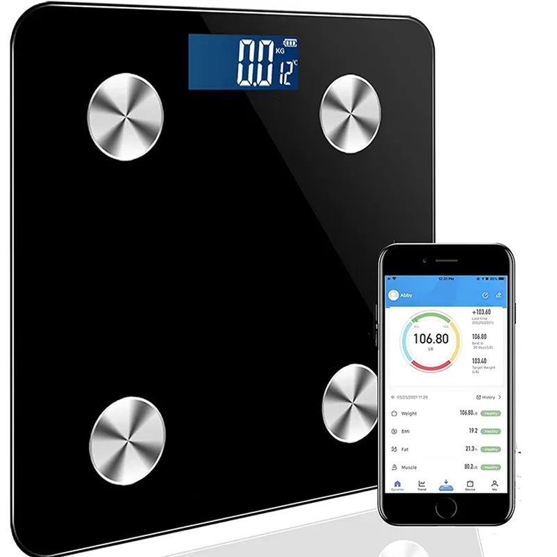 Balanças do banheiro Bluetooth Body Body Scala BMI Escalas de gordura LED Digital Inteligente Escala de Peso Balanço Body Composition Analyzer 220104