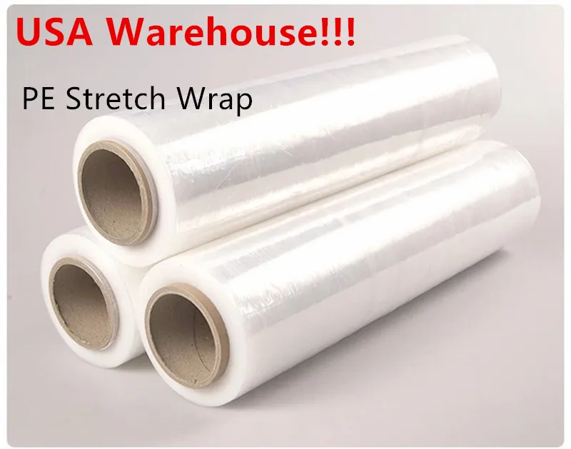 Lokalny magazyn! PE Stretch Wrap Clear Shrink Wrap Stretch Film do przemieszczania i przechowywania Trwałe przylegające pakowanie ruchome termokurczliwe Film US