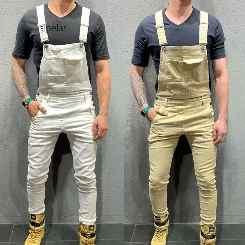 Mäns jeans uk mens mode denim dungaree hakgängar jumpsuits moto cyklistbyxor byxor224z