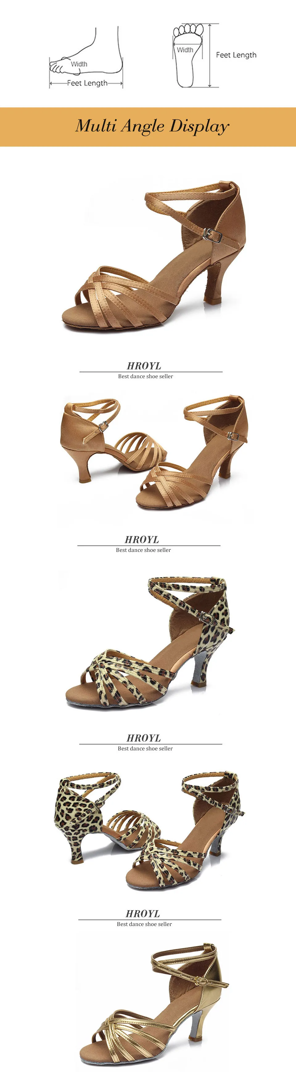 HROYL Dansschoenen Dames – Latin, Salsa, Ballroom, Lage Hak, Gesloten Teen, Glanzend Leder, Suède Zool, Voor Optredens En Oefening