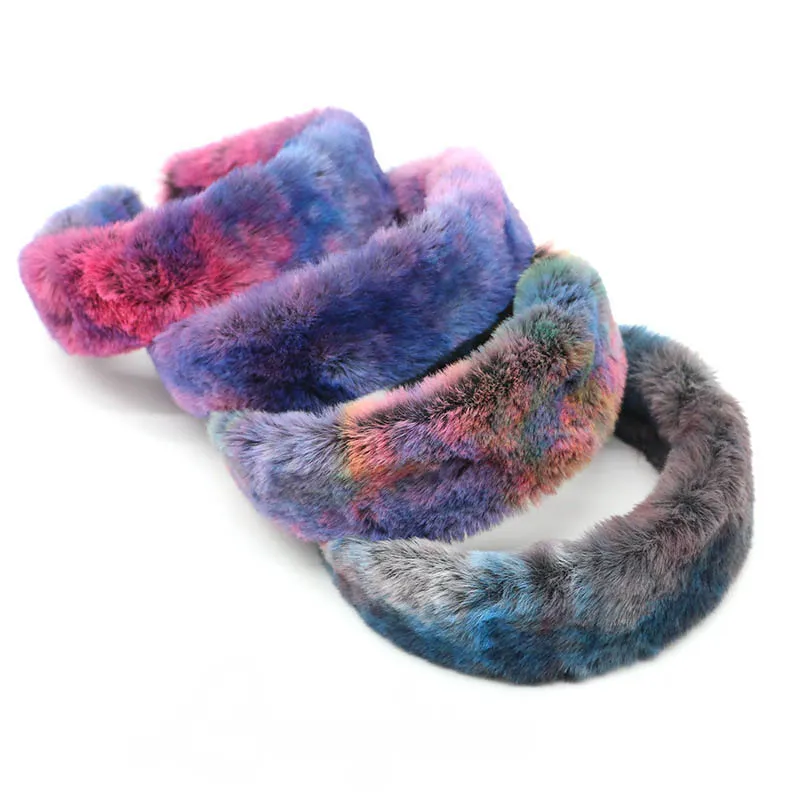 New Lovely Girls Spraying Pattern Design Colorful Headband Faux Fur Style Fashion Colors Hairy Headbands Women Hair Band Wholesale