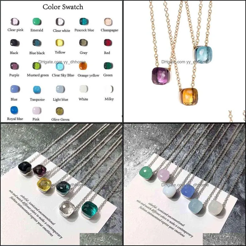 Baoyoc Famous Brand Elegant Multicolor Candy Faceted Crystal and Stone Square Pendant Necklace Fashion Women Girls Party Jewelry