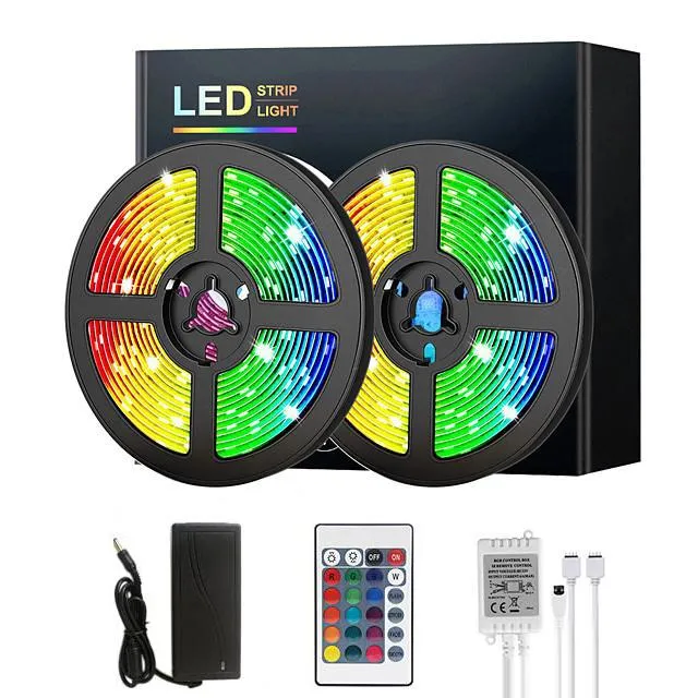 LED-Streifenlichter, RGB, 5 m, 10 m, 15 m, 20 m, flexibler Farbwechsel, SMD 2835, 24 Tasten, IR-Fernbedienung, 100–240 V, Adapter für Zuhause, Schlafzimmer, Küche