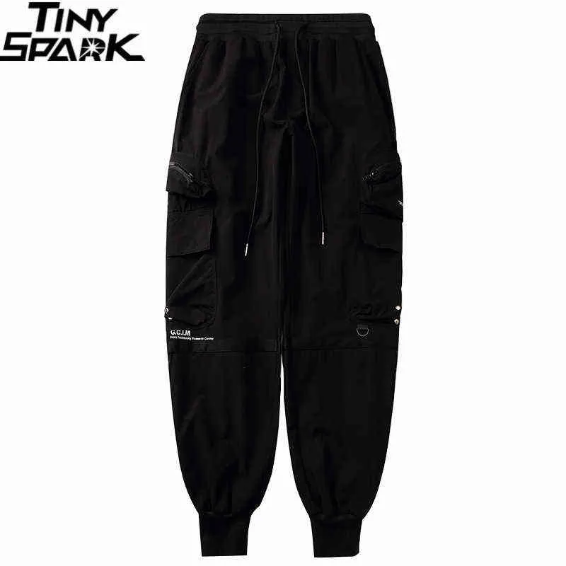 2021 Hip Hop Baggy Joggers Spodnie Mężczyźni Streetwear Cargo Spodnie Boczne Kieszenie Harajuku Harem Spodnie Czarny Dorywczo Spodnie Hipster H1223