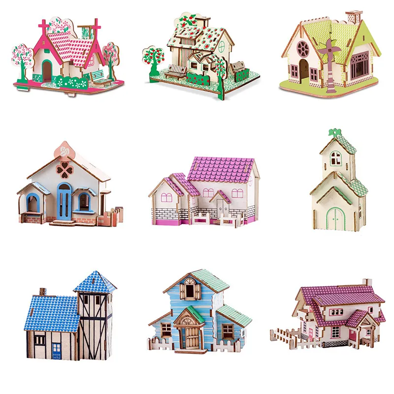 1000 штук головоломки деревянные здания 3D головоломки маленький дом красота -хаус головоломка лазерная версия детского раннего образования Toys Laz