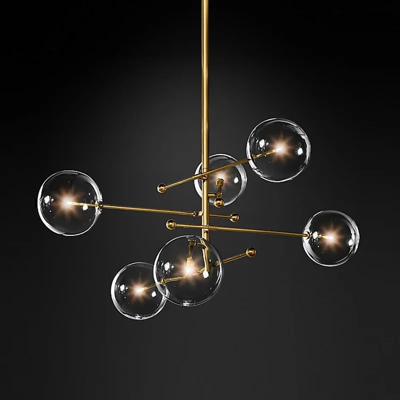 Стеклянная пузырь люстры лампа кухонная столовая торговый центр Mall бар RH итальянский дизайнер черное золото