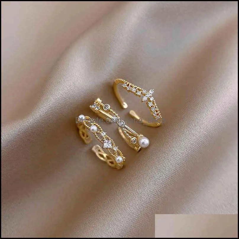 Straight temperament zircon pearl Female Minority dign simple wind index finger ring ins fashion personality network