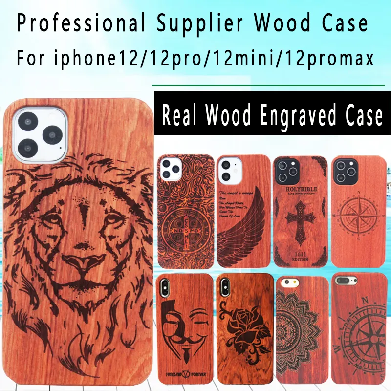 Melhor Fornecedor Madeira Telefone Capa Para Iphone 12 mini-11 pro Max XR Rosewood + PC gravado madeira tampa traseira Gota resistente