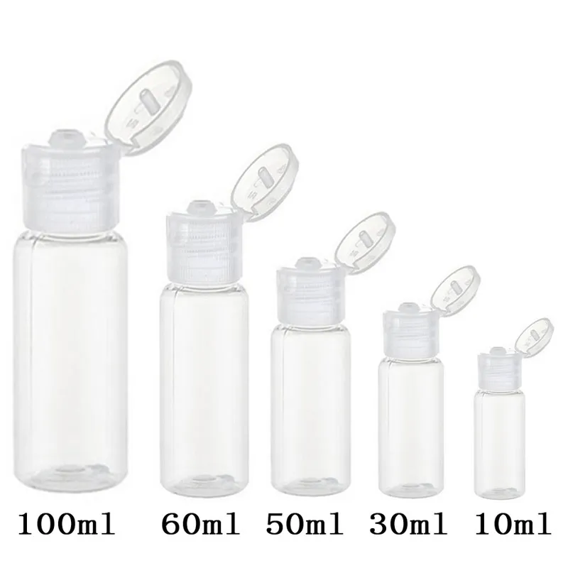 5 ml 10 ml 20 ml 30 ml 50 ml 60 ml 80 ml 100 ml 120 ml plastic lege flessen huisdier transparante fles met flip-pet voor shampoo snel schip