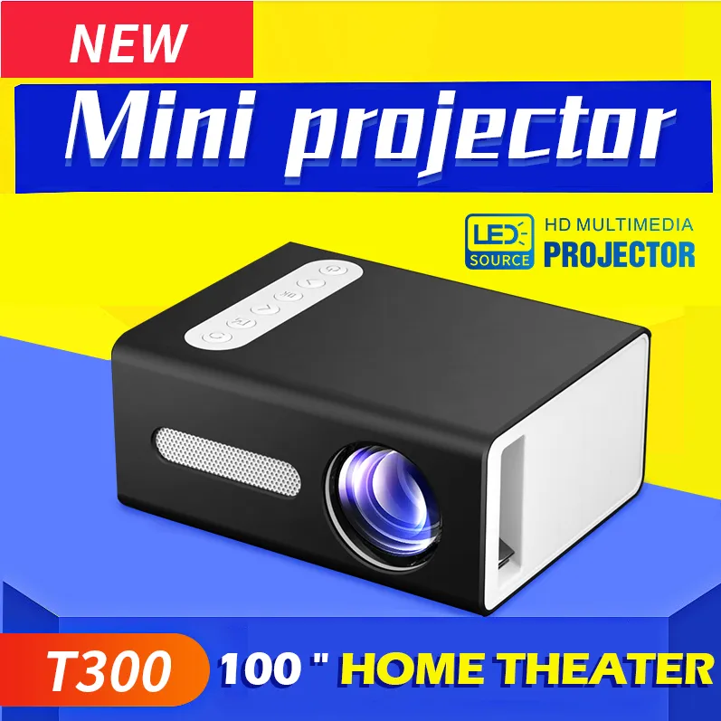 T300 Micro Mini 휴대용 프로젝터 HD 포켓 LED 비디오 홈 시어터 영화 지원 USB SD 미디어 플레이어