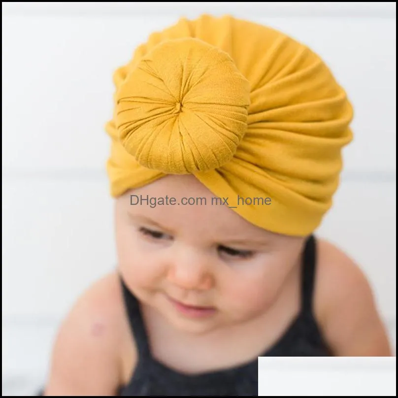 12 colors Caps Cute Infant Toddler Unisex Ball Knot Indian Turban Kids Spring Autumn Cap Baby Donut Hat Solid Color Cotton Hairband
