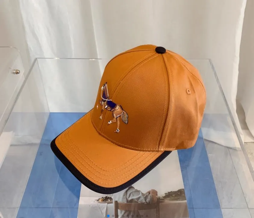 100% Cotton Ball Caps High Quality Designer Fashion Horse Animal Style Orange Sun Hat for Outdoor Sport Men Strapback Hat Golf Baseball Cap Gifts Dropship